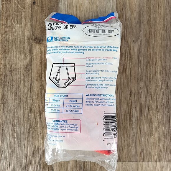 Vintage 1992 Fruit Of The Loom Toddler Boys 2T/3T Briefs 3-Pack Made In USA - Picture 2 of 8